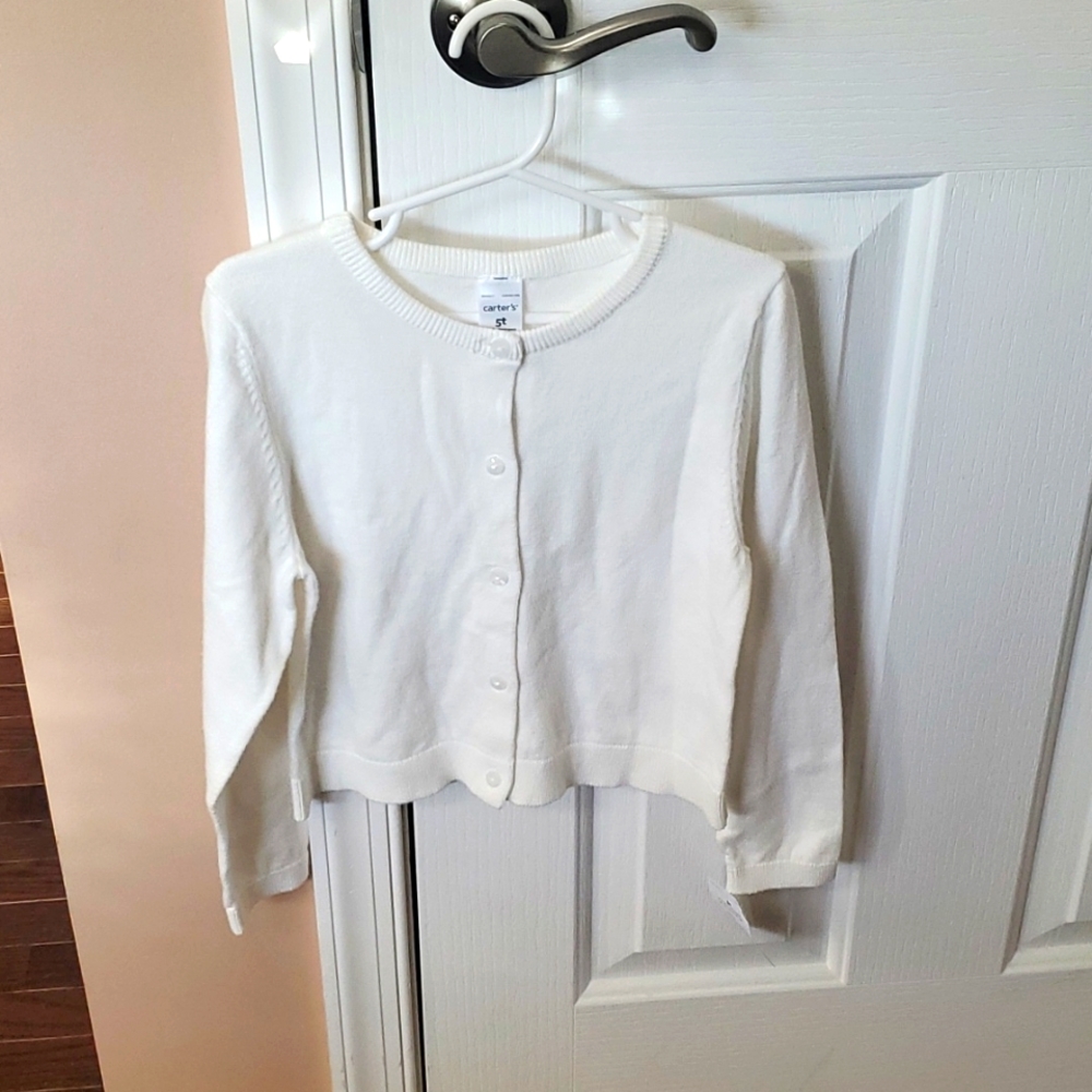 NWT Carters Girls 5T White Button Down Cardigan
